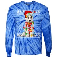 Dog Lights Ugly Sweater Santa Siberian Husky Dog Christmas Gift Tie-Dye Long Sleeve Shirt