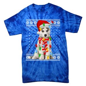 Dog Lights Ugly Sweater Santa Siberian Husky Dog Christmas Gift Tie-Dye T-Shirt