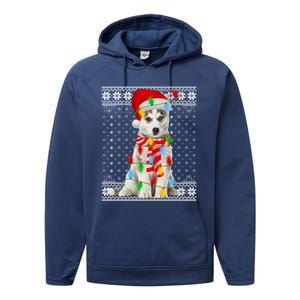 Dog Lights Ugly Sweater Santa Siberian Husky Dog Christmas Gift Performance Fleece Hoodie