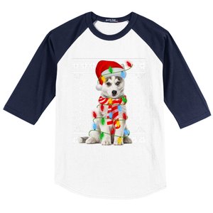 Dog Lights Ugly Sweater Santa Siberian Husky Dog Christmas Gift Baseball Sleeve Shirt