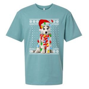 Dog Lights Ugly Sweater Santa Siberian Husky Dog Christmas Gift Sueded Cloud Jersey T-Shirt