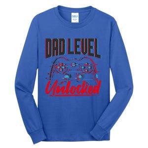 Dad Level Unlocked Gamer Gaming Video Games Gift Tall Long Sleeve T-Shirt