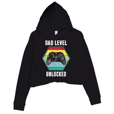Dad Level Unlocked Gamer Vintage Crop Fleece Hoodie
