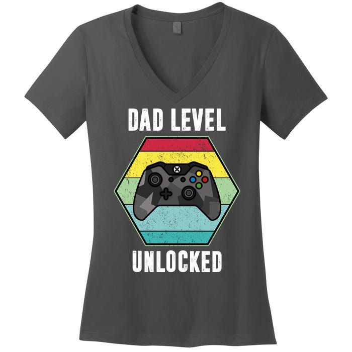 Dad Level Unlocked Gamer Vintage Women's V-Neck T-Shirt