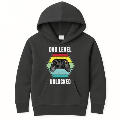 Dad Level Unlocked Gamer Vintage Kids Hoodie