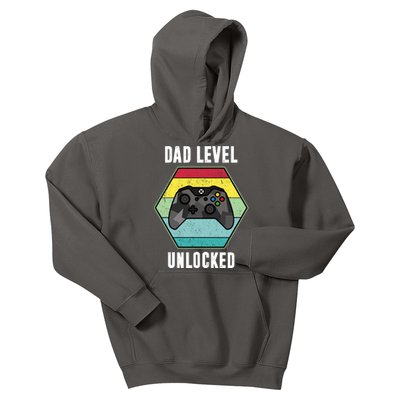 Dad Level Unlocked Gamer Vintage Kids Hoodie