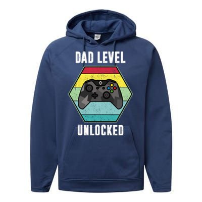 Dad Level Unlocked Gamer Vintage Performance Fleece Hoodie