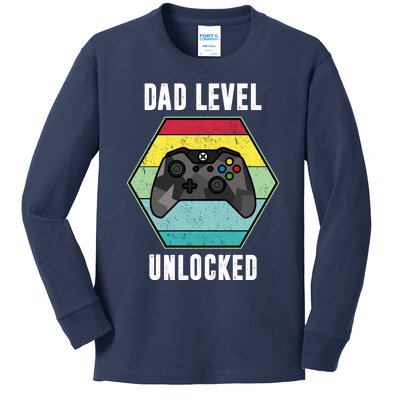 Dad Level Unlocked Gamer Vintage Kids Long Sleeve Shirt