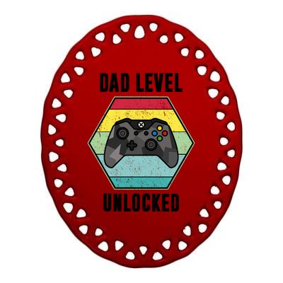 Dad Level Unlocked Gamer Vintage Ceramic Oval Ornament