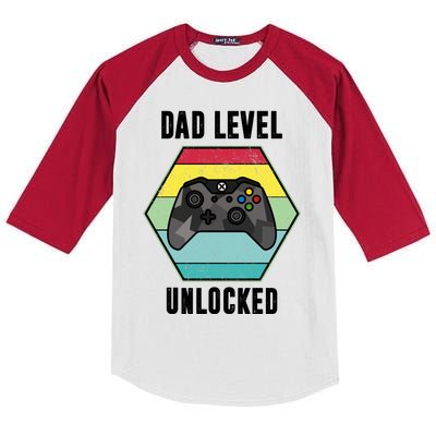 Dad Level Unlocked Gamer Vintage Kids Colorblock Raglan Jersey