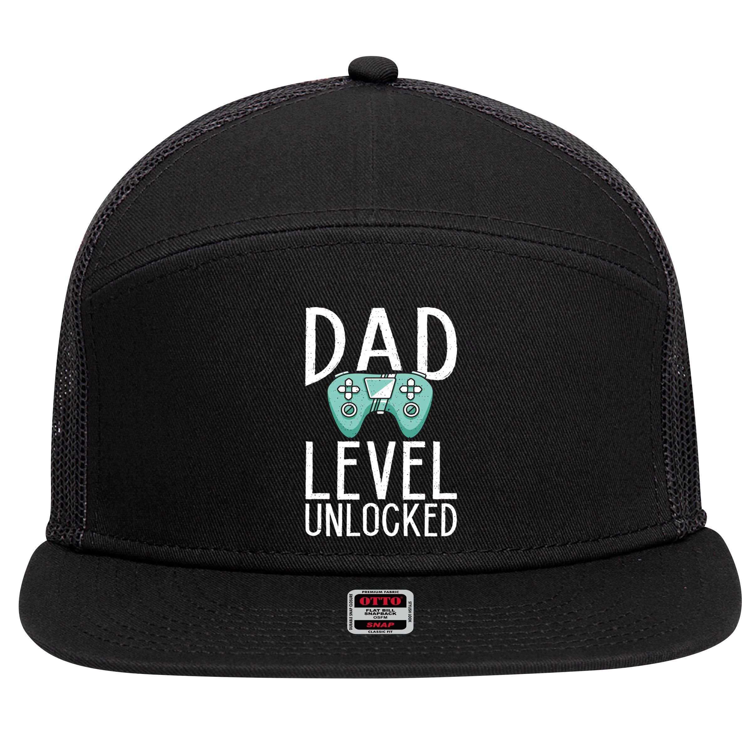 Dad Level Unlocked Gaming Father Daddy Dad Gift 7 Panel Mesh Trucker Snapback Hat