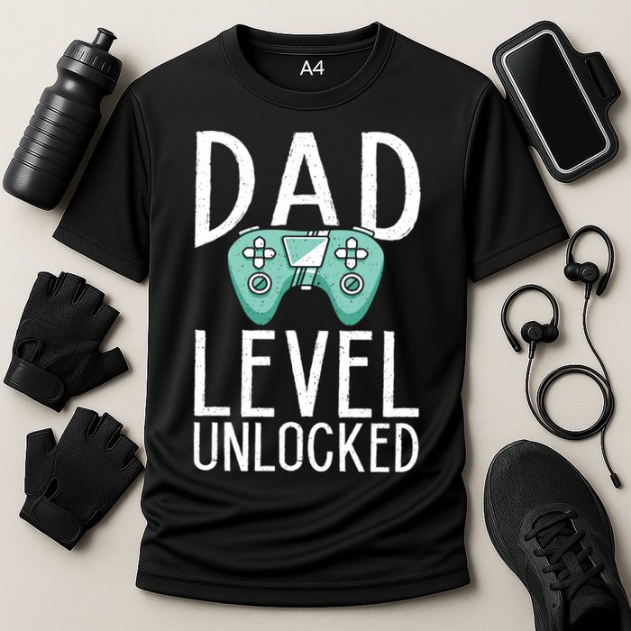 Dad Level Unlocked Gaming Father Daddy Dad Gift Cooling Performance Crew T-Shirt