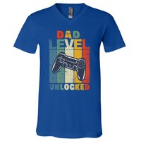 Dad Level Unlocked Retro Vintage Game Lover Gift V-Neck T-Shirt