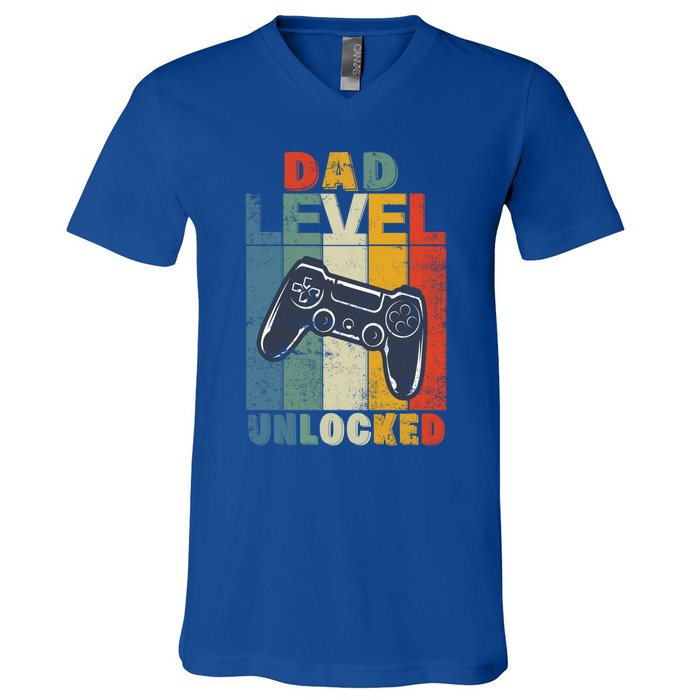 Dad Level Unlocked Retro Vintage Game Lover Gift V-Neck T-Shirt