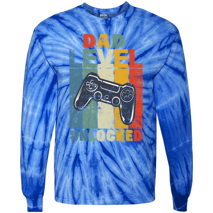 Dad Level Unlocked Retro Vintage Game Lover Gift Tie-Dye Long Sleeve Shirt