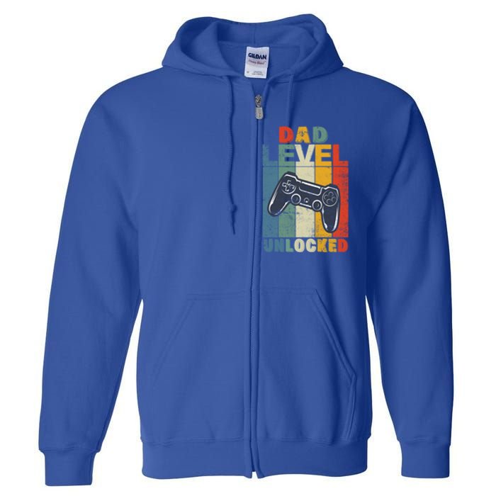 Dad Level Unlocked Retro Vintage Game Lover Gift Full Zip Hoodie