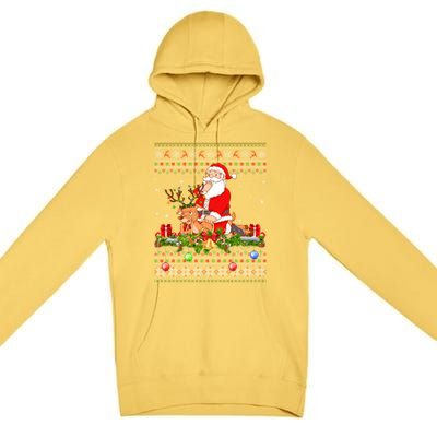 Deer Lover Ugly Santa Riding Deer Christmas Gift Premium Pullover Hoodie