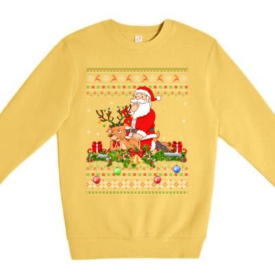 Deer Lover Ugly Santa Riding Deer Christmas Gift Premium Crewneck Sweatshirt