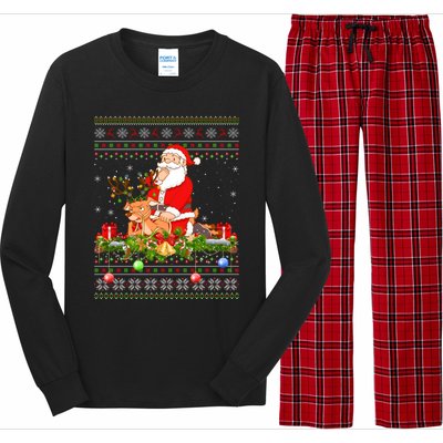 Deer Lover Ugly Santa Riding Deer Christmas Gift Long Sleeve Pajama Set