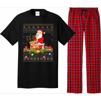 Deer Lover Ugly Santa Riding Deer Christmas Gift Pajama Set