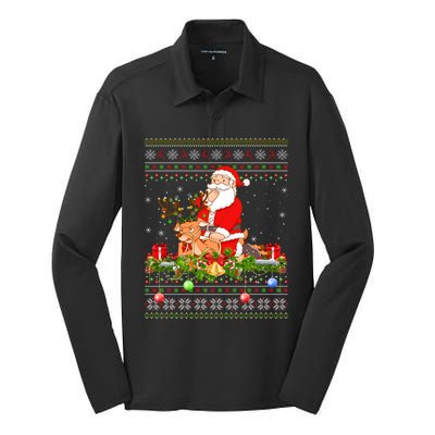 Deer Lover Ugly Santa Riding Deer Christmas Gift Silk Touch Performance Long Sleeve Polo