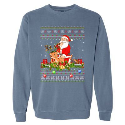 Deer Lover Ugly Santa Riding Deer Christmas Gift Garment-Dyed Sweatshirt