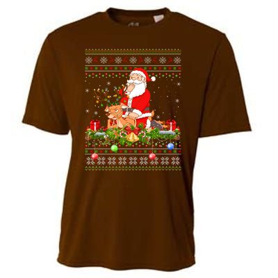 Deer Lover Ugly Santa Riding Deer Christmas Gift Cooling Performance Crew T-Shirt