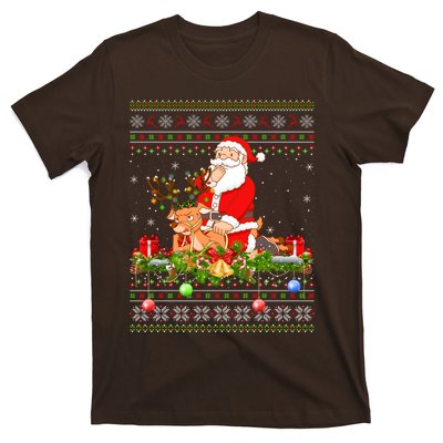 Deer Lover Ugly Santa Riding Deer Christmas Gift T-Shirt