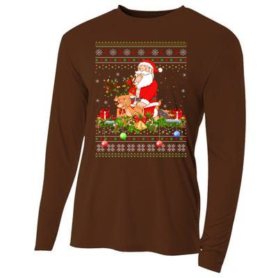 Deer Lover Ugly Santa Riding Deer Christmas Gift Cooling Performance Long Sleeve Crew