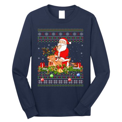 Deer Lover Ugly Santa Riding Deer Christmas Gift Long Sleeve Shirt