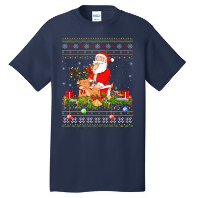 Deer Lover Ugly Santa Riding Deer Christmas Gift Tall T-Shirt