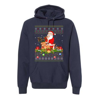 Deer Lover Ugly Santa Riding Deer Christmas Gift Premium Hoodie