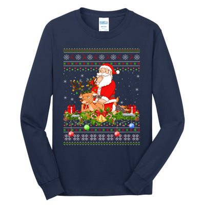 Deer Lover Ugly Santa Riding Deer Christmas Gift Tall Long Sleeve T-Shirt