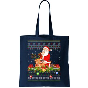 Deer Lover Ugly Santa Riding Deer Christmas Gift Tote Bag