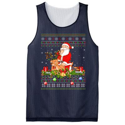 Deer Lover Ugly Santa Riding Deer Christmas Gift Mesh Reversible Basketball Jersey Tank