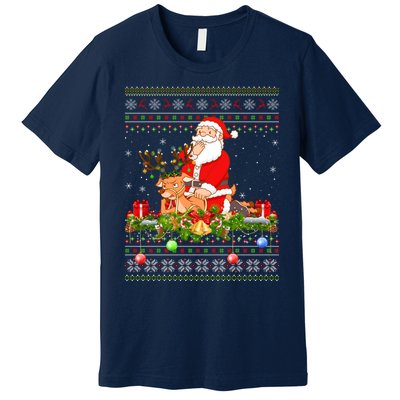 Deer Lover Ugly Santa Riding Deer Christmas Gift Premium T-Shirt