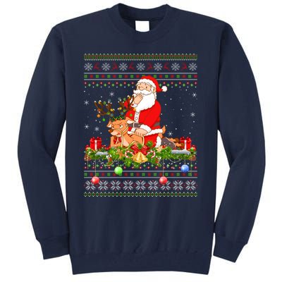 Deer Lover Ugly Santa Riding Deer Christmas Gift Tall Sweatshirt