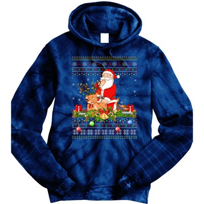 Deer Lover Ugly Santa Riding Deer Christmas Gift Tie Dye Hoodie