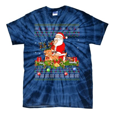 Deer Lover Ugly Santa Riding Deer Christmas Gift Tie-Dye T-Shirt