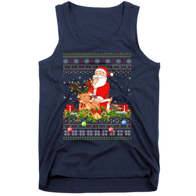 Deer Lover Ugly Santa Riding Deer Christmas Gift Tank Top