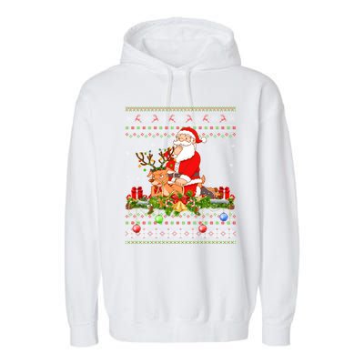 Deer Lover Ugly Santa Riding Deer Christmas Gift Garment-Dyed Fleece Hoodie