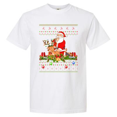 Deer Lover Ugly Santa Riding Deer Christmas Gift Garment-Dyed Heavyweight T-Shirt