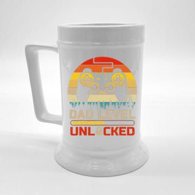 Dad Level Unlocked Keychain Vintage Retro Video Game Beer Stein