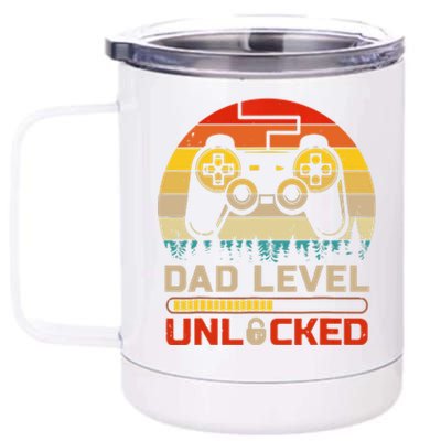 Dad Level Unlocked Keychain Vintage Retro Video Game 12 oz Stainless Steel Tumbler Cup