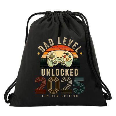 Dad Level Unlocked 2025 Dad Est 2025 Promoted To Dad 2025 Drawstring Bag
