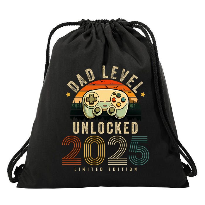 Dad Level Unlocked 2025 Dad Est 2025 Promoted To Dad 2025 Drawstring Bag