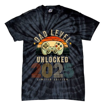 Dad Level Unlocked 2025 Dad Est 2025 Promoted To Dad 2025 Tie-Dye T-Shirt