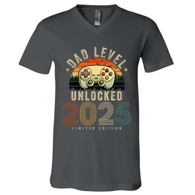 Dad Level Unlocked 2025 Dad Est 2025 Promoted To Dad 2025 V-Neck T-Shirt