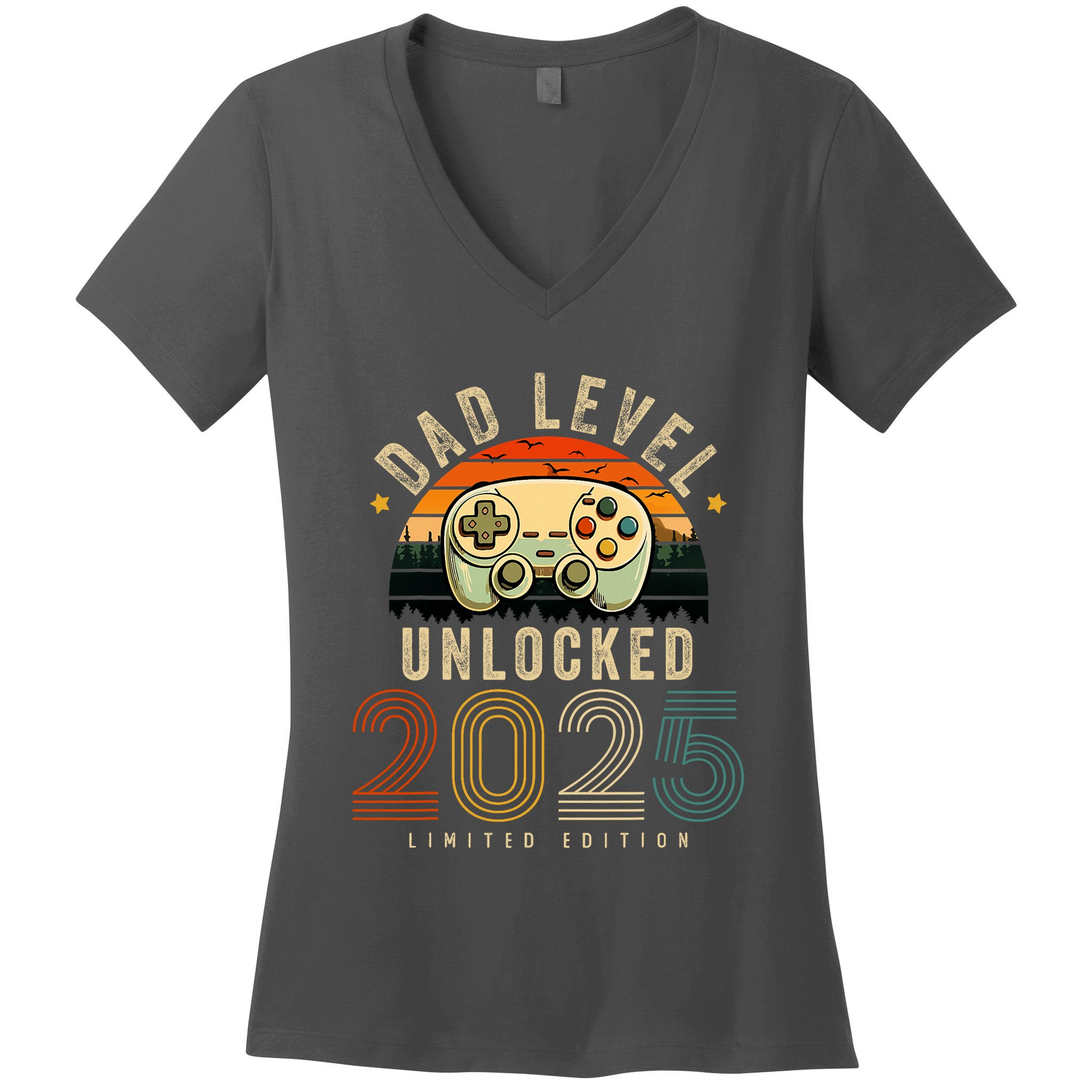 Dad Level Unlocked 2025 Dad Est 2025 Promoted To Dad 2025 Women's V-Neck T-Shirt