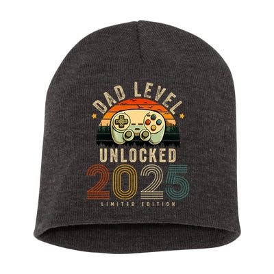 Dad Level Unlocked 2025 Dad Est 2025 Promoted To Dad 2025 Short Acrylic Beanie